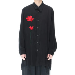 Hearujoy Mens Japanese Dark Style Carnation Flower Embroidered Shirt Genderless Autumn Casual Loose Mid-Length Long-Sleeve Shirt Unisex