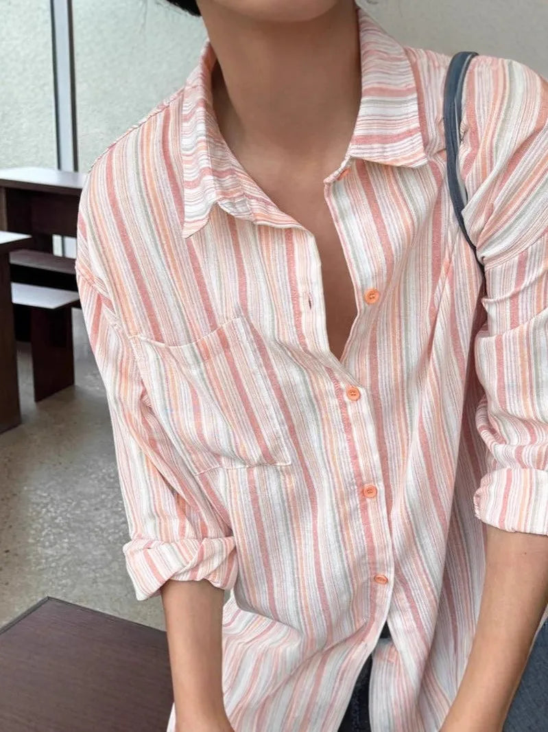 HEARUJOY  -  New Japanese Vintage Men Striped Shirts Luxury Casual Trendy Long Sleeve Cardigan Tops Fashion Leisure Macaron Sunscreen Blouse