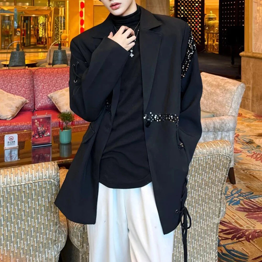 HEARUJOY  -  Mens Jacket Ballroom Sequin Flat Lapel Shirt Streetwear Fashion Nightclub Stage Performance Long Sleeve Top Men'S Clothing 2025