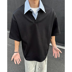 HEARUJOY  -  Summer Short Sleeved T-shirt Men Oversized Casual Lapel T Shirt Men Streetwear Korean Loose Pullover T Shirt Mens Clothing