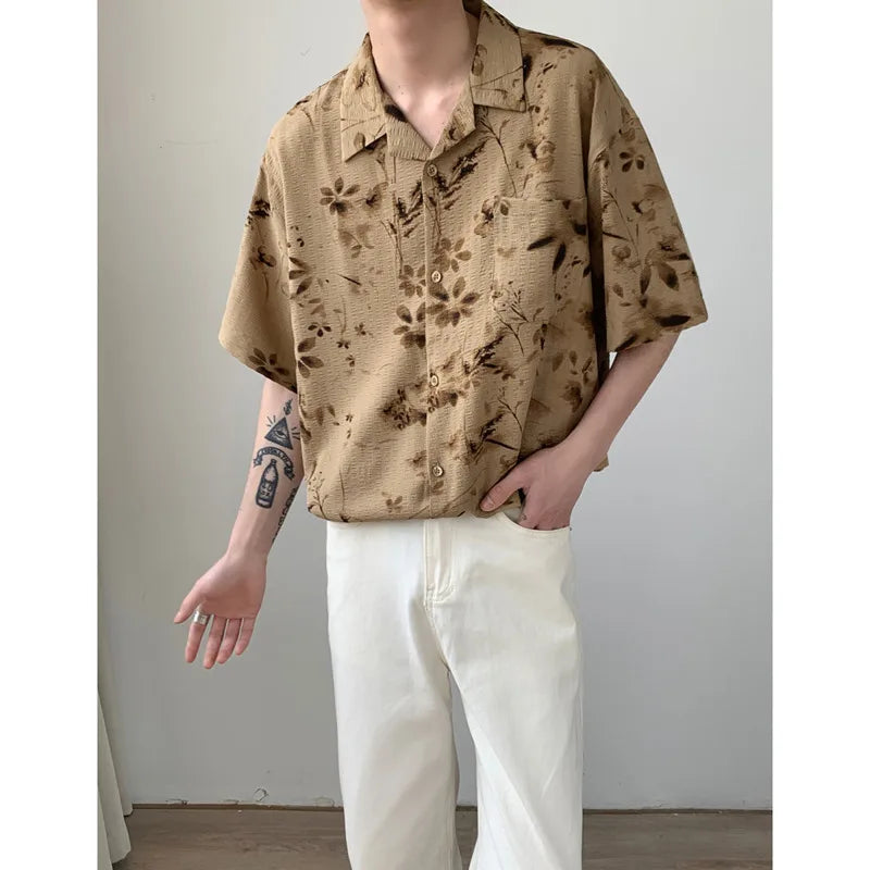 Hearujoy Summer Short Sleeved Shirt Men Oversized Printed Casual Shirt Men Streetwear Korean Loose Flower Shirts Mens Hawaiian Shirt