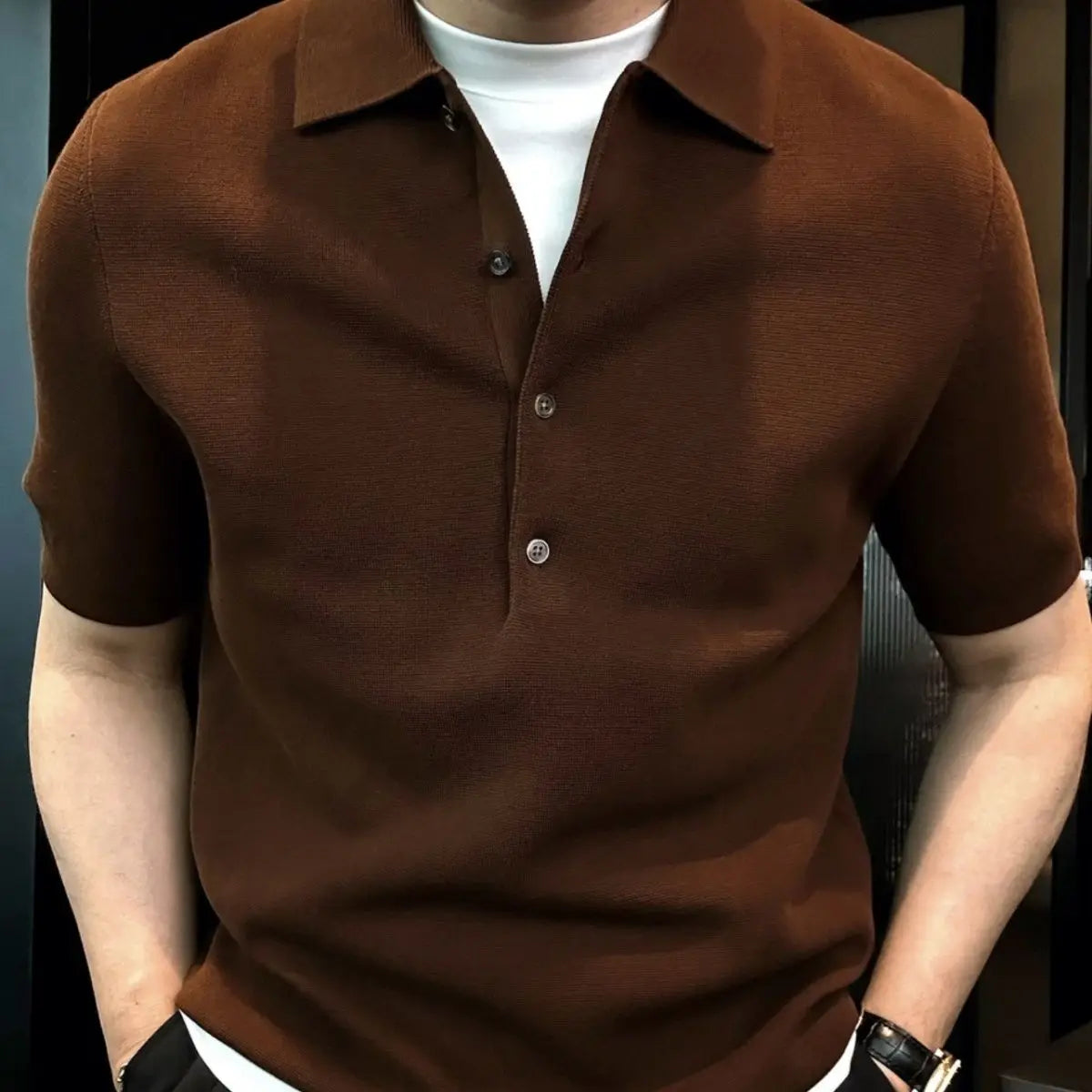 HEARUJOY  -  Men summer fashion urban solid color simple and fashionable 4-button knitted short-sleeved Polo shirt
