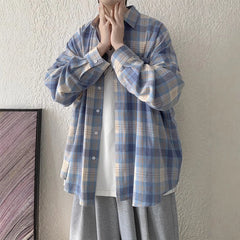 HEARUJOY  -  Casual Outing XL Blue Plaid Casual Top Men Plaid Long Sleeve Shirt Long Sleeve Casual Style Daily Use Shirt Lapel Neckline