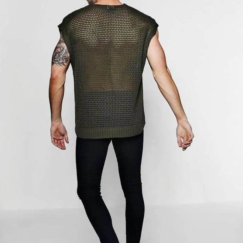 Hearujoy Green Knit Mesh Vest Men Transparent Sexy Men's Tank Tops Red See Through Men's Clothing Sleeveless Tee Streetwear