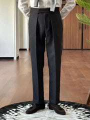 HEARUJOY  -  High Waisted Straight Leg Versatile Business Casual Suit Pants Pantalones Hombre Men Social Trousers Double Pleated Trousers Men