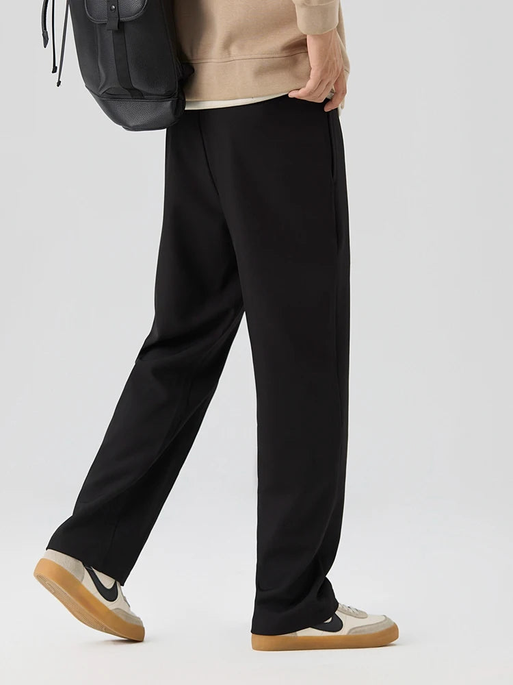 HEARUJOY  -  New Korean Men's Casual Pants Banded Waist Stretch Semi-Wide Pleated Suit Slacks Straight Loose Draped Trousers