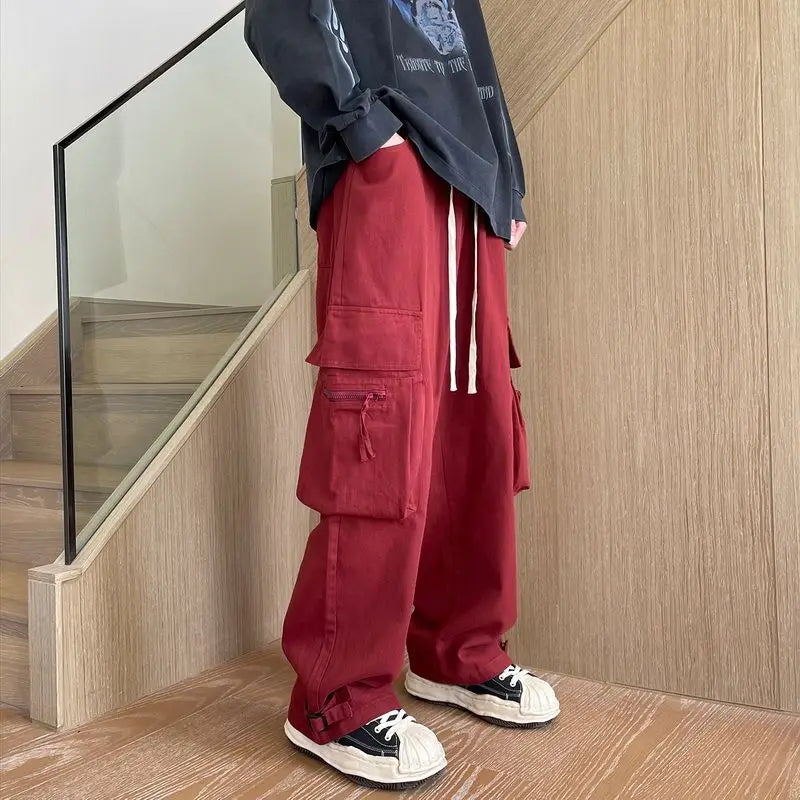 HEARUJOY  -  Spring Summer Multi Pocket Straight Cargo Pants for Men Designer Techwear Korean Style Luxury New in Casual Baggy Trousers Man