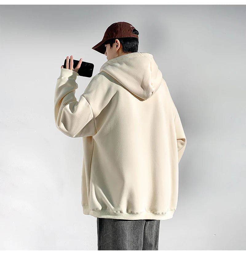 HEARUJOY  -  Spring Autumn Men's Zipper Hoodies Streetwear Casual Jacket Male Solid Color Loose Sweatshirts Simple Hooded Coats