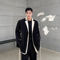 Hearujoy Autumn winter NewAutumn Clothing Koean Casual Fake Two Pieces Loose Simple Long Sleeve Blazers Belt Suit Coat For Male