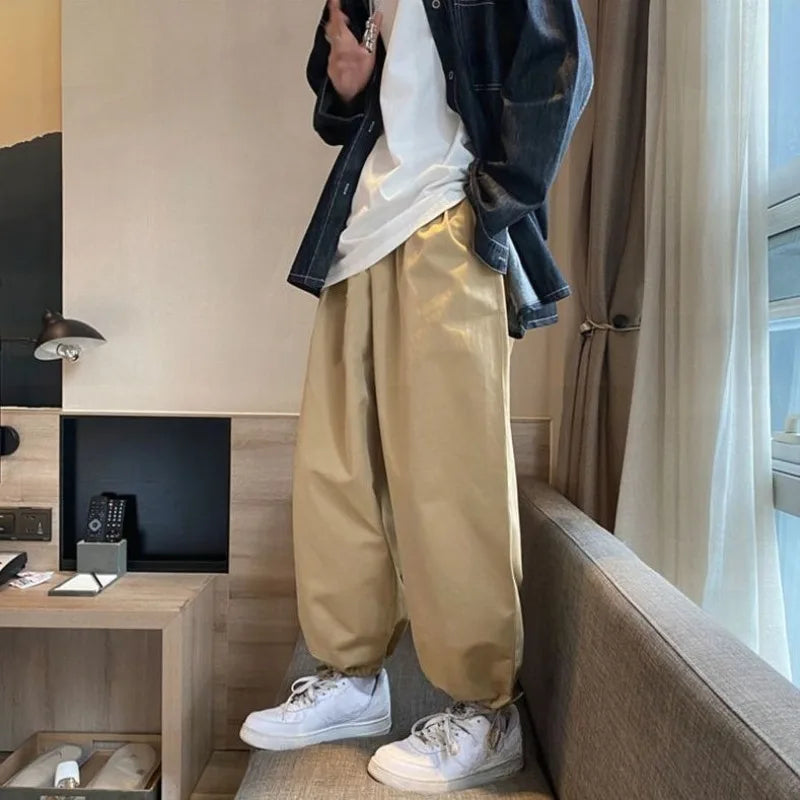 HEARUJOY  -  Baggy Male Cropped Trousers Spring and Autumn Men's Casual Pants Harajuku Fashion Original Clothing Classic New in 2025 Clothes