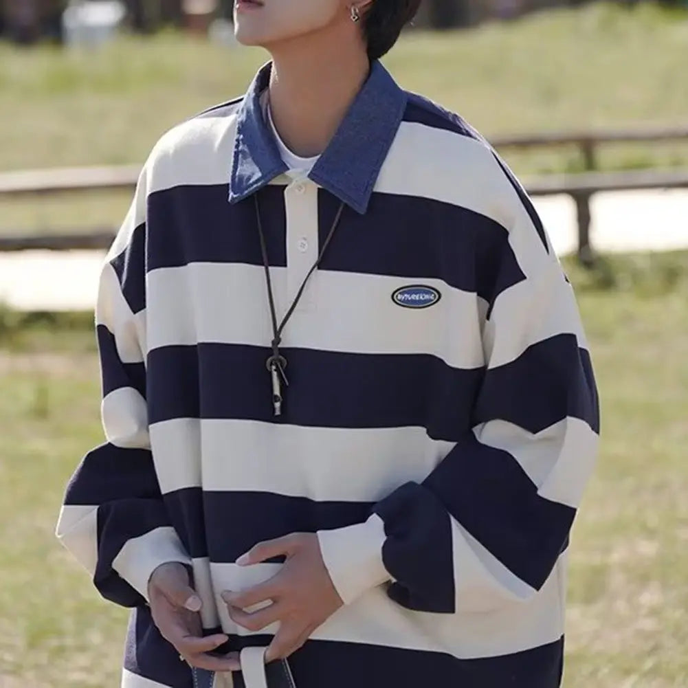 HEARUJOY  -  Fashion Retro Casual Sweatshirt Fashion Long Sleeve Casual 2XL Men Striped Sweatshirt Comfortable Fit Fashion Vintage Design