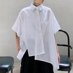 HEARUJOY  -  Mens Shirt Irregular Five-Point Sleeves Dark Casual Shirt Streetwear Fashion Y2k Splicing Short-Sleeved Top Men'S Clothing