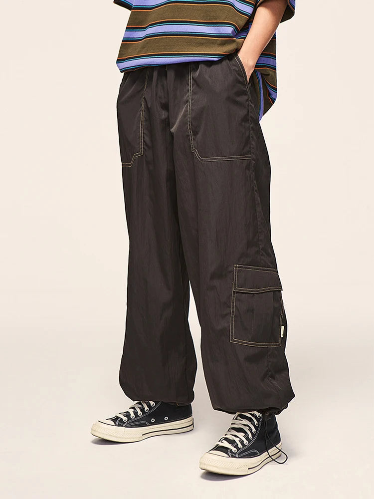 Hearujoy Cargo Parachute Pants Men Wide Leg Trousers Male Oversize Casual Loose Summer Streetwear Hip Hop Pocket Safari Style