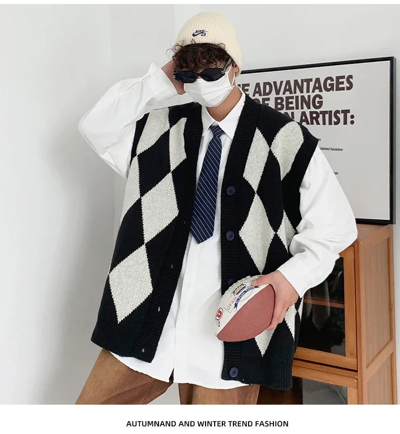 HEARUJOY  -  New Autumn Winter Fashion Trend Casual Vneck Cardigan Vest For Men Highquality Korean Version Loose Comfortable Versatile Jacket