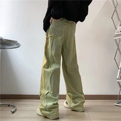 Hearujoy High Street Male Fashion Vintage Jeans American Style Gradient Straight Denim Pants New Men's Burrs Trousers