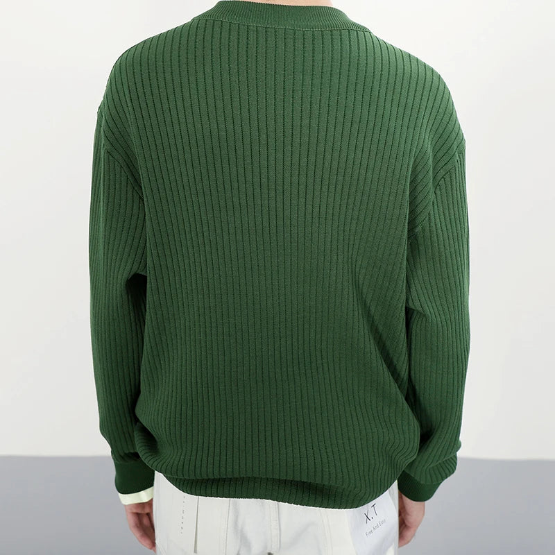 HEARUJOY  -  Stylish Men's Knitting Pullover Tops Autumn Daily Casual Long Sleeve O Neck Button Sweaters For Men Fashion Solid Color Sweater