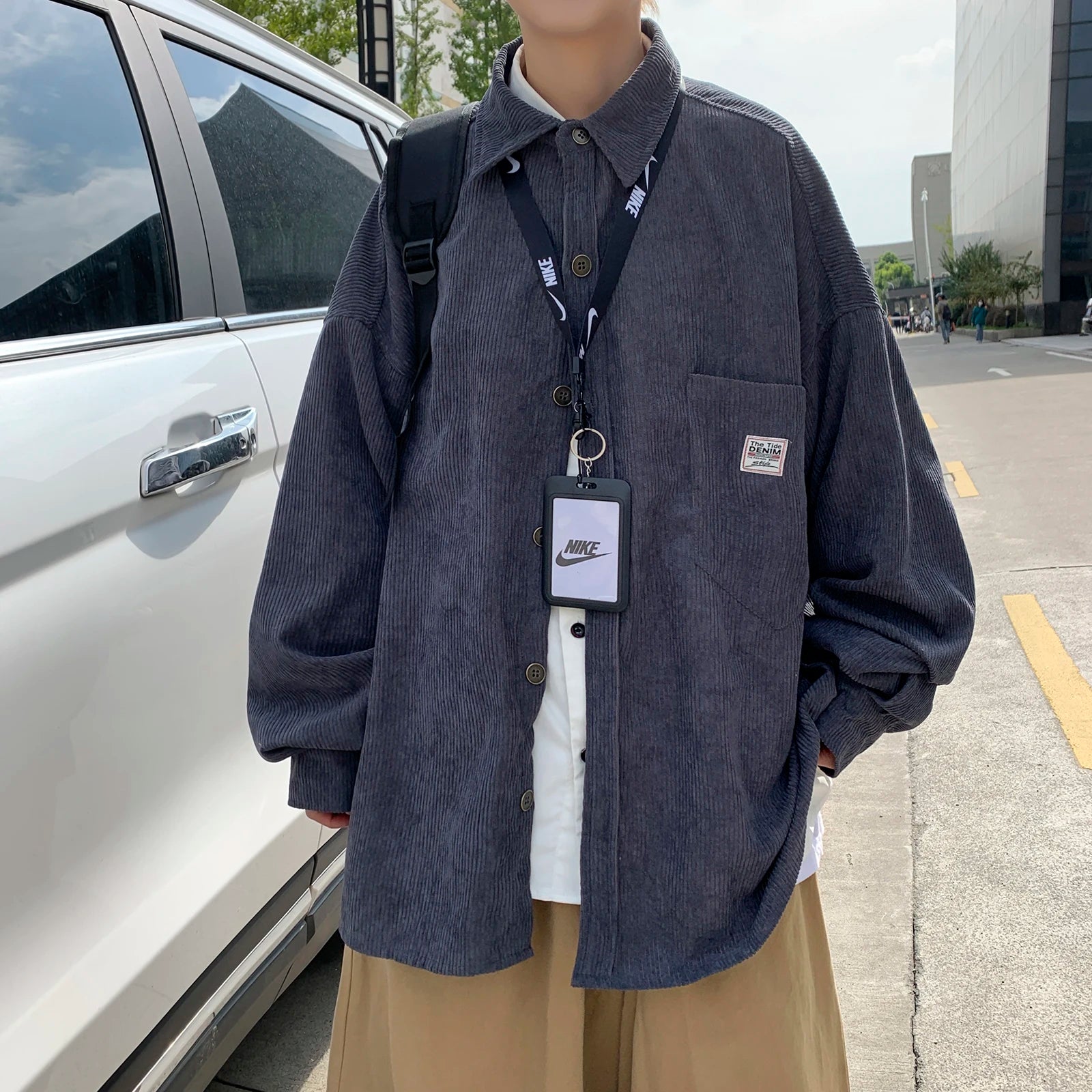 HEARUJOY  -  Men's Corduroy Long Sleeve Shirts Autumn Korean Shirt Woman Fashion Casual Oversize Shirt Printed Clothing Streetwear 3XL