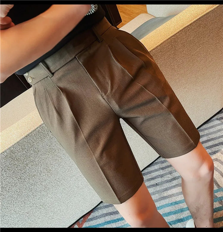 HEARUJOY  -  New Men Summer Slim-fit British Style Suit Shorts Light Luxury Business Straight-leg Shorts Leisure Button-down Half-pants M-3XL