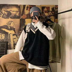 HEARUJOY  -  Lazy Style V-Neck Knitted Sweater Vest Top for Men And Women Spring Autumn College Style M to XXL Sizes Available