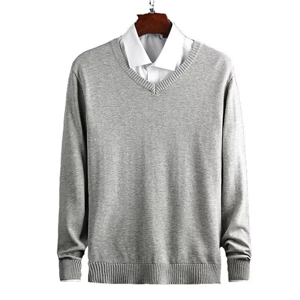 HEARUJOY  -  Mens Sweater Casual Outerwear Knitted Sweater Autumn Fashion Campus Youth All-Match Solid Color Long-Sleeved Top Men'S Clothing