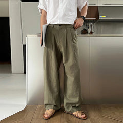 HEARUJOY  -  Men's Korean Light Luxury Draped Linen Wide Leg Pants Leisure Button-down Solid Color Straight Premium Elegant Sweatpants M-3XL
