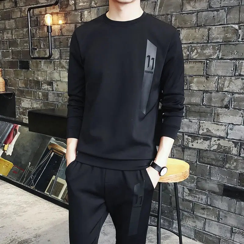 Hearujoy Male T Shirt Casual Cool Stretch Pants Sets Spring Top Kpop Chic Long Sleeve Clothes for Men Basic Autumn Slim Fit Trend S