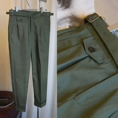 HEARUJOY  -  Vintage Gurkha Pants Men British Style High Waist Casual Straight Trousers Spring Autumn Fashion Loose Ankle-Length Naples Pant