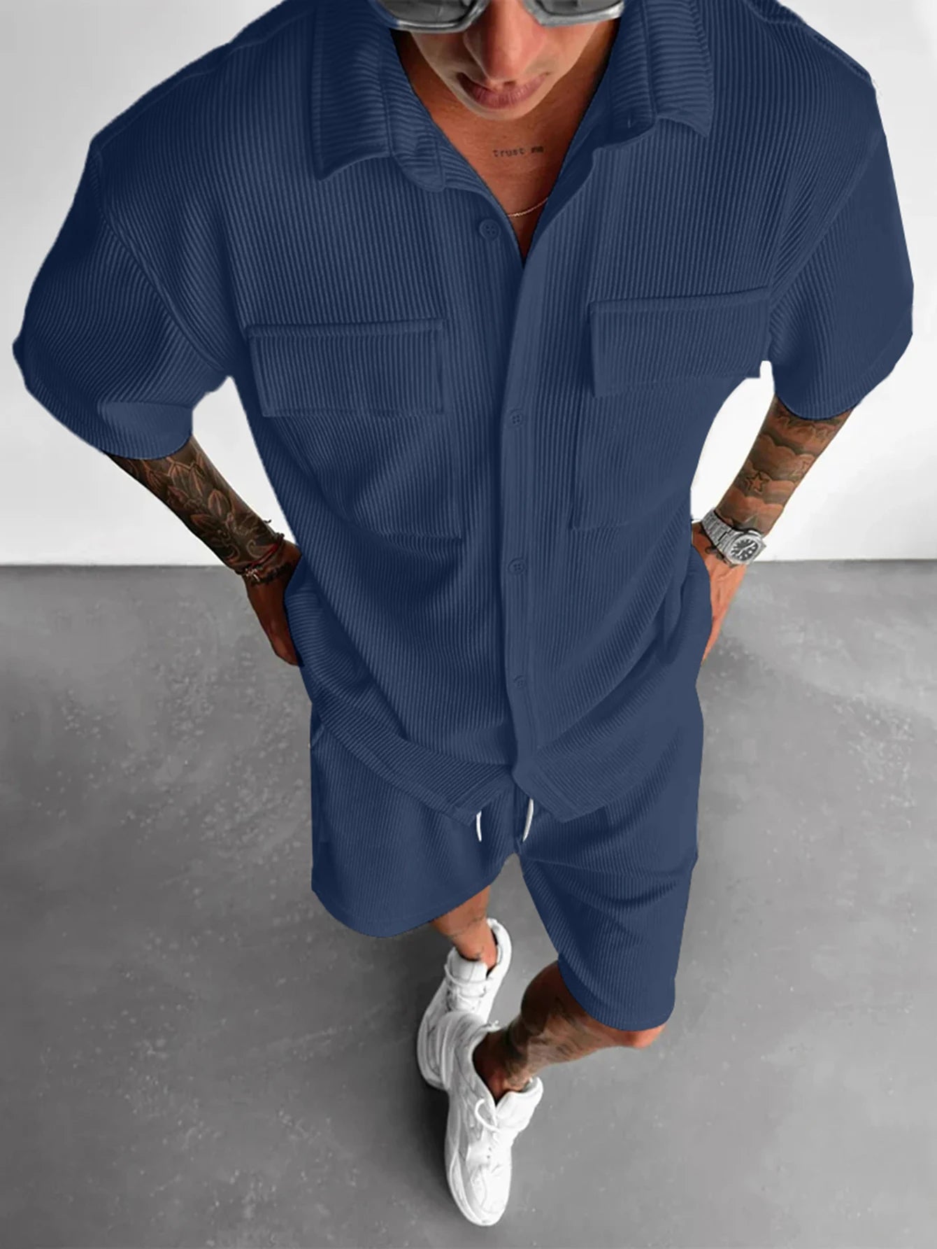 HEARUJOY  -  Summer Short Sleeve Shirt+Shorts Sports Suit Men's Loose T-Shirt Five Pants Casual Fashion Running Suit Male Two-Piece Clothing