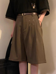 HEARUJOY  -  Summer Japanese Retro Simple Solid Color Casual Trousers Men Women Loose Wide-leg Shorts Fashionable and Trendy Five-point Pants