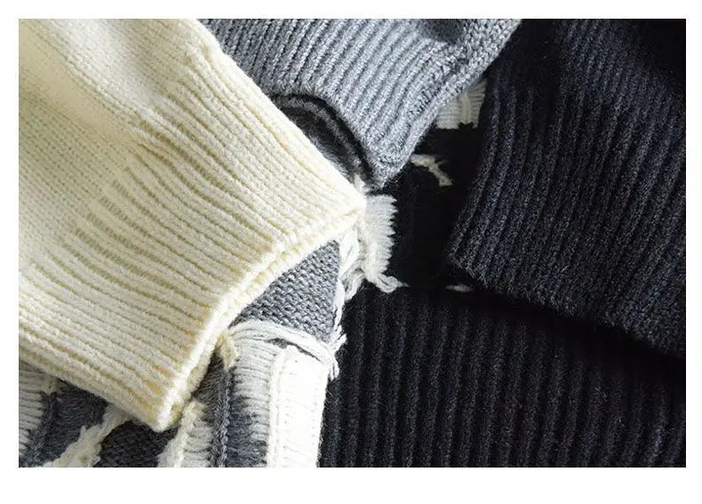 HEARUJOY  -  American Retro Ripped Men Women Autumn Winter Design Sense Thickened Couple Round Neck Sweater Jacket