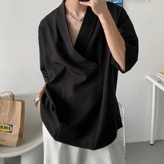 Hearujoy Summer Black White Pullover Shirt Men Fashion Oversized Casual Shirt Men Korean Loose Short Sleeve Shirts Mens Dress Shirt M-2XL