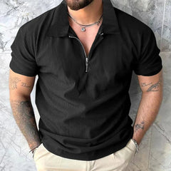 HEARUJOY  -  Summer New Fashion Elegant Casual Solid Color Short-Sleeved Polo Shirt Men'S American Street Trend Y2k Zipper T-Shirt Men