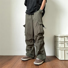 Hearujoy Summer Thin Pants Men Fashion Pocket Cargo Pants Men Japanese Streetwear Hip-hop Loose Straight Pants Mens Oversized Trousers