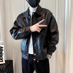 Hearujoy Leather Jacket for Men Trendy and Stylish with a Sense of Luxury Men's Leather Jacket New Style Lapel American Top