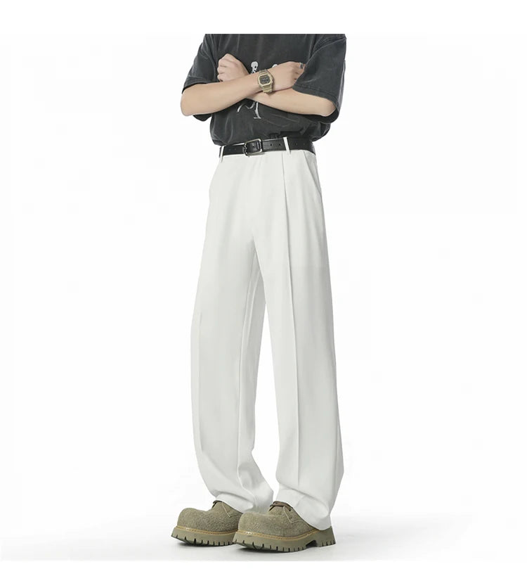 HEARUJOY  -  Men's Straight Baggy Casual Pants Korean Slit Personality Suit Trousers Fashion Formal Business Male Streetwear Gray Black