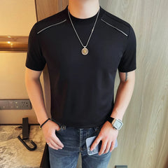 HEARUJOY  -  Men's Summer 65% Cotton Zipper-Shoulder Tee | Slim Fit Round Neck Short Sleeve Shirt in Black/White