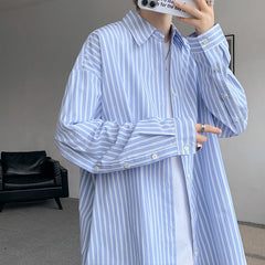 HEARUJOY  -  Striped Shirt Men Oversized Fashion Society Mens Dress Shirt Korean Loose Long Sleeved Shirt Mens Casual Shirts Large Size 5XL