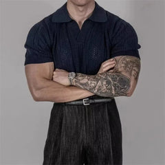 HEARUJOY  -  Hollow Knitted Short-sleeved POLO Shirt T-shirt for Men's Summer Korean Style Top Mesh Texture Design Shirt