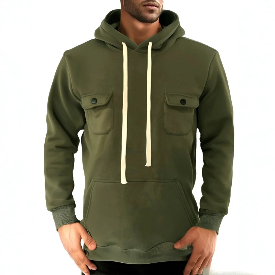 HEARUJOY  -  Heavy weight Hooded Sweatshirt Men Autumn Winter Plush Multi Pocket Workwear Hoodie Fashion Solid Color Pullover Top Blazer