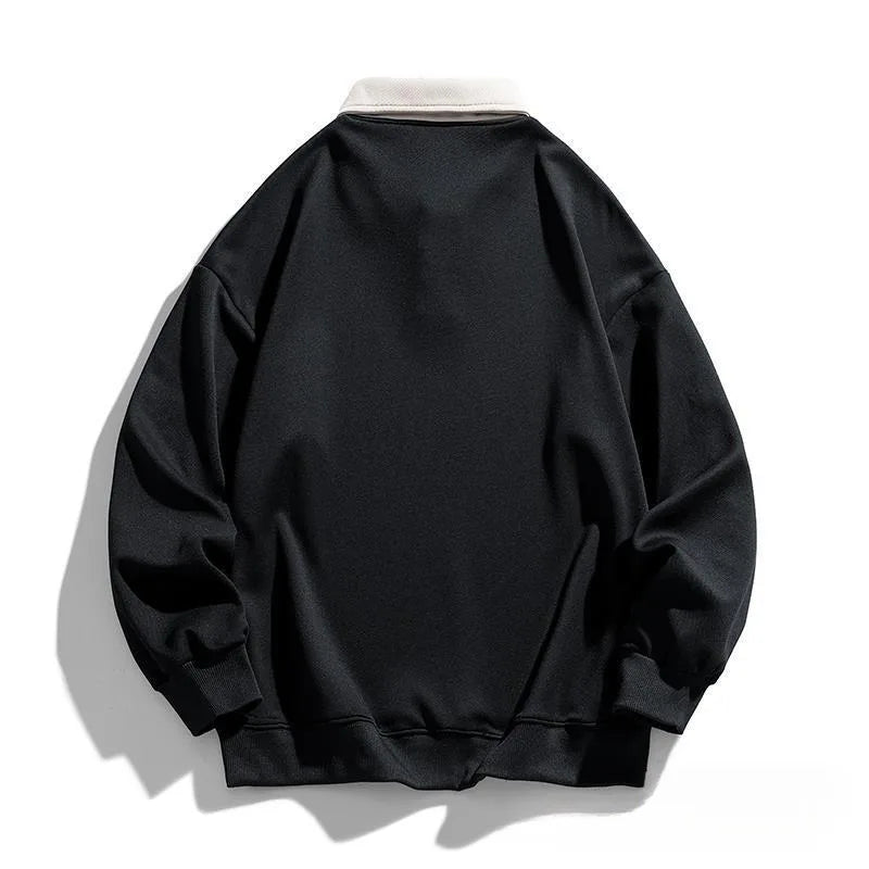 HEARUJOY  -  Men Loose Fit Long Sleeve Hooded Sweatshirt Vintage Streetwear Hong Kong Style Pullover Top For Casual Spring Autumn Outfits