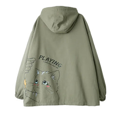 HEARUJOY  -  Men's Oversized Jackets Cotton With Hat Man Cat Print Coat Casual Wear Autumn 5XL Safari Style Jacket For Men Fashion Outerwear