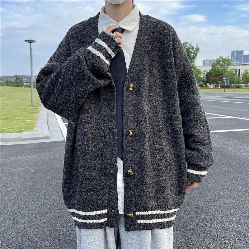 Hearujoy 2024 British Retro Cardigan Sweater New Korean Harajuku Academic Knitted Sweater Pullover Hip Hop Streetwear Loose Knitwear Tops