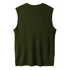 HEARUJOY  -  New Popular Preppy Style Men Sweater Vest Casual Knitted Streetwear Solid Color V Neck Waistcoat Leisure High Quality Knitwear