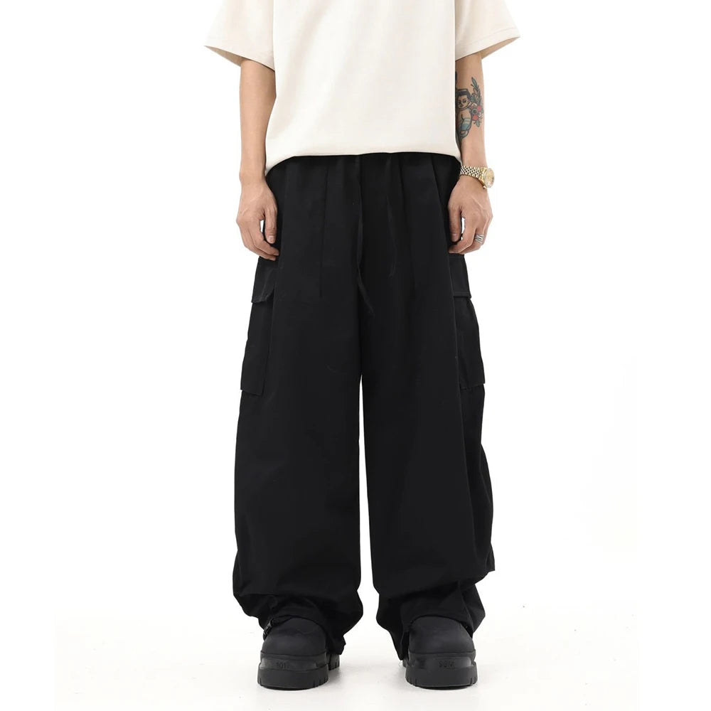 Hearujoy Spring And Autumn New American Retro Legged Loose Overalls Hip Hop Versatile Solid Color Wide Leg Floor-Mopping Casual Pant