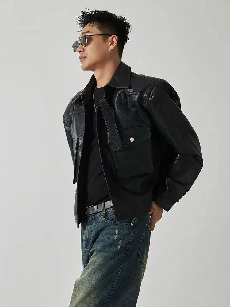 HEARUJOY  -  Shoulder Pad Design Jacket For Men Spring Autumn Fashion Slim Fit Biker Leather Coats Motorcycle PU Leather Jackets Streetwear