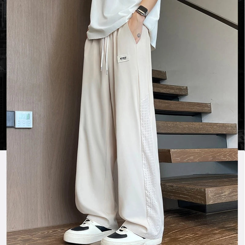 HEARUJOY  -  Summer Thin Ice Silk Mesh Quick Dry Elastic Pants Men Breathable Side Hollow Out Trousers Loose Sweatpants Men's Casual Pants