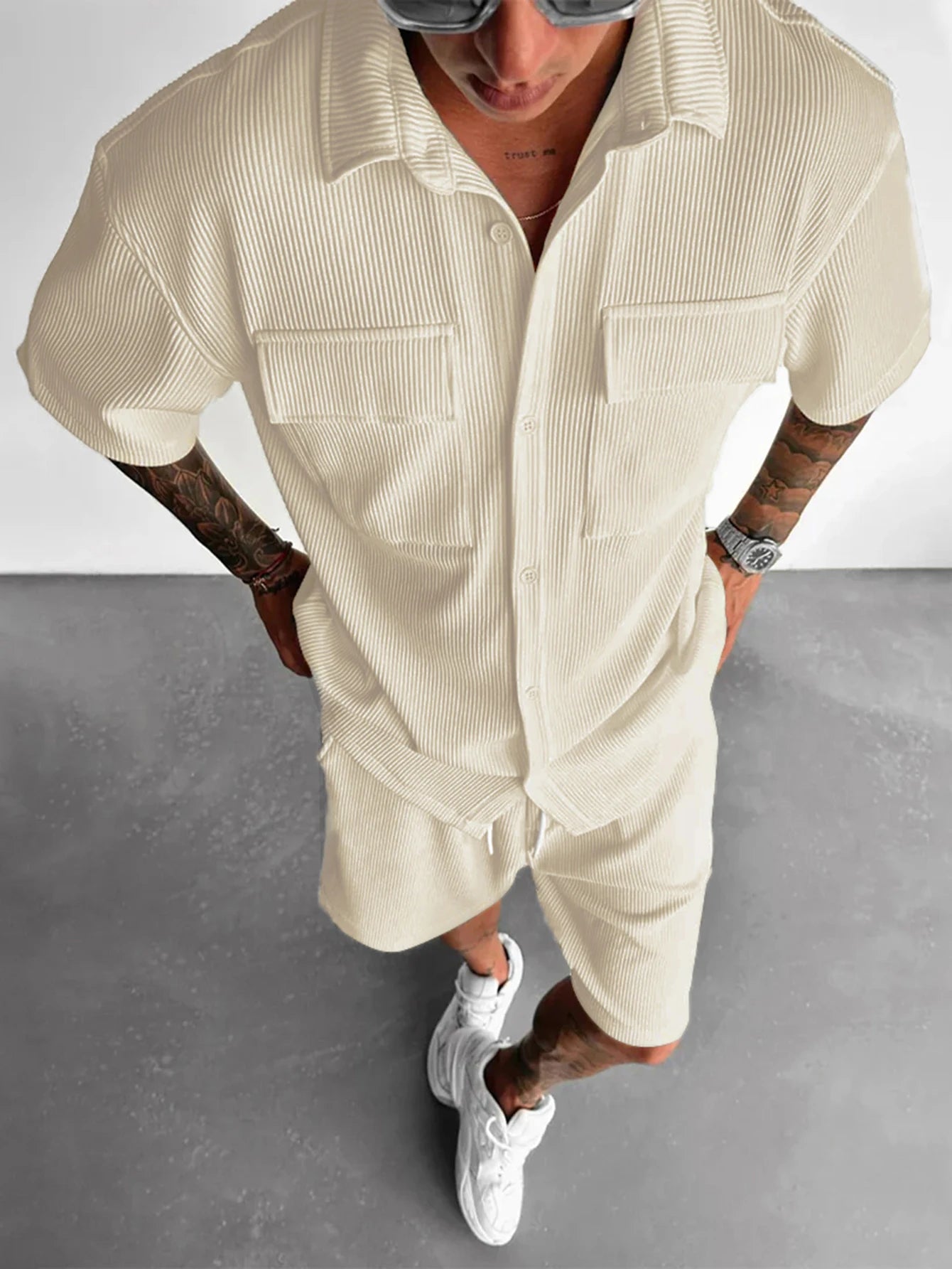 HEARUJOY  -  Summer Short Sleeve Shirt+Shorts Sports Suit Men's Loose T-Shirt Five Pants Casual Fashion Running Suit Male Two-Piece Clothing
