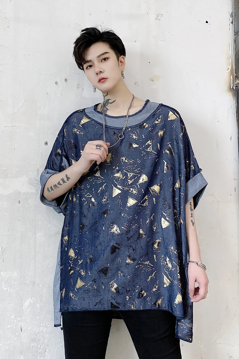 Hearujoy Korea Harajuku Summer Fashion Pattern Patchwork Men's T-shirt Round Neck Short Sleeve Tees Tide Loose Casual Tops