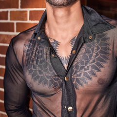 HEARUJOY  -  Black Sexy Club Wear For Men Sexy Nightclub Shirt 45cm Mens Shirt 95 Polyamide Sleeve 60cm Solid Pattern 5 Spandex Average Size