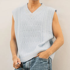 HEARUJOY  -  Men's Color Matching Knitted Sleeveless Vest Retro Fashion Trend Simple Casual Loose Breathable Summer New Men's Tops
